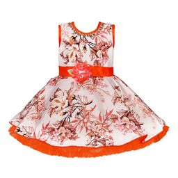 Wish Karo Girls Orange Printed Fit and Flare Dress-image-89