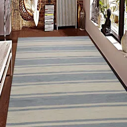 Saral Home Grey & Off-White Striped 100% Cotton Anti-Slip Dhurrie-image-65