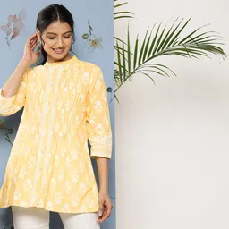 Juniper Floral Printed Pleated Detail A-Line Tunic-image-60