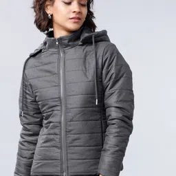 Tokyo Talkies Women Charcoal Grey Solid Padded Jacket-28