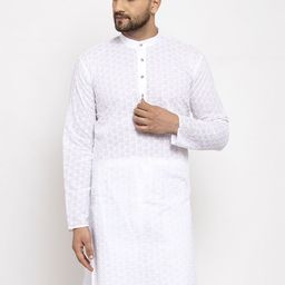 Jompers Men White Solid Straight Kurta-image-5