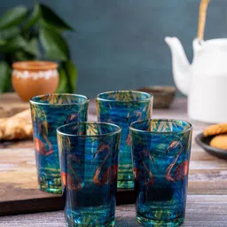 KOLOROBIA Multicoloured Set Of 4 Printed Glass Cups-200ML-15