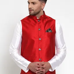Jompers Men Maroon Woven Design Nehru Jacket-image-95