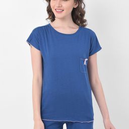 Clovia Women Navy Blue Solid Night suit-image-55