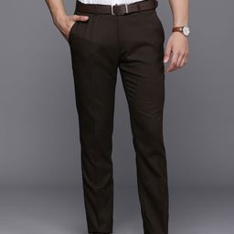 Raymond Men Checked Slim Fit Mid-Rise Formal Trousers-image-84