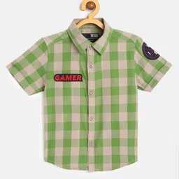HERE&NOW Boys Green Checked Casual Shirt-image-53