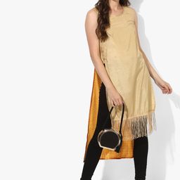 AKKRITI BY PANTALOONS Women Gold-Toned Solid Straight Kurta-16