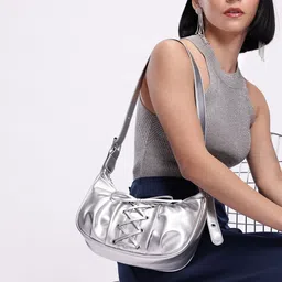 DressBerry Textured Half Moon Shoulder Bag with Bow Detail-29