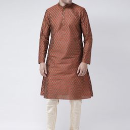DEYANN Men Orange Embroidered Kurta with Churidar-image-88