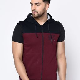 Octave Men Maroon & Black Colourblocked Hooded Sweatshirt-picture-13