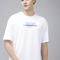 SPYKAR Brand Logo Printed Drop-Shoulder Sleeves Oversized T-shirt-image-91