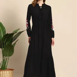 Mast & Harbour Tie-Up Neck Puff Sleeve Tiered Maxi Dress-picture-48