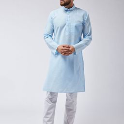 SOJANYA Men Blue & White Solid Kurta with Pyjamas-image-71