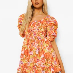 Boohoo Floral Print Ruched Jumpsuit-36