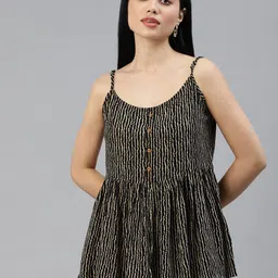 MALHAAR Black & Beige Print Cinched Waist Top-picture-15