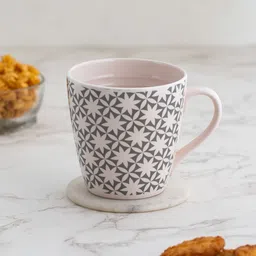 JCPL White & Grey Set of 2 Floral Printed Ceramic Glossy Mugs 440 ml Each-3