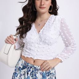 glitchez Textured Slay Shirt-Style Crop Top-picture-46