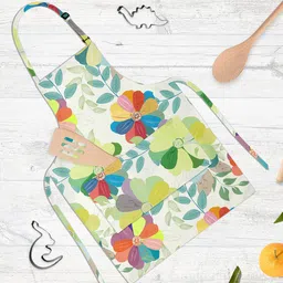 ArtzFolio Green & White Printed Pure Cotton Apron-image-45