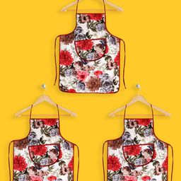 Kuber Industries Unisex Pack Of 3 Maroon & White Printed Jute Aprons-13