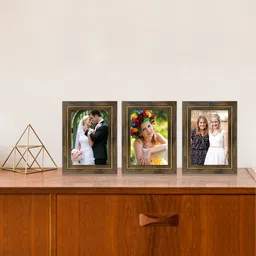 RANDOM Set of 3 Brown and Gold Toned Textured Photo Frames-38