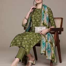 Readiprint Fashions Women Ethnic Motifs Printed Beaded Kurta with Trousers & With Dupatta-picture-32