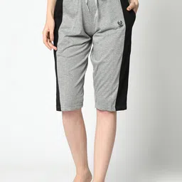 VIMAL JONNEY Women Grey & Black Colourblocked Lounge Shorts-picture-29