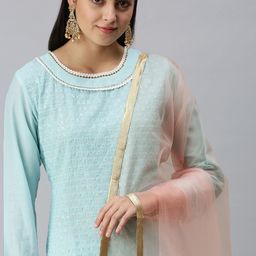 flaher Women Pink Gotta Patti Net Dupatta-50