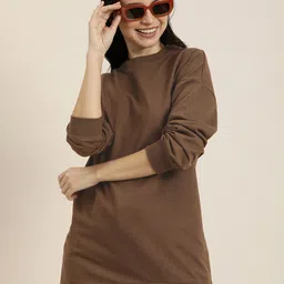HERE&NOW Round Neck Solid Longline Sweatshirt-image-28