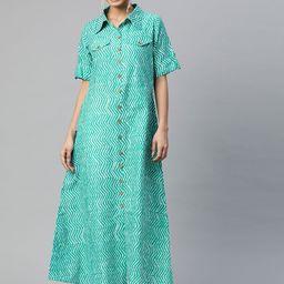 SVARCHI Women Green & White Chevron Printed Kurta-image-33