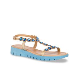 Eske Women Blue Embellished Open Toe Flats-picture-0