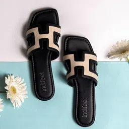 Indifeet Women Textured Open Square Toe Flats-37