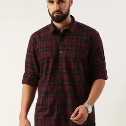 Burnt Umber Men Opaque Checked Casual Shirt-image-84