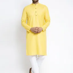 Jompers Men Yellow & White Solid Kurta with Pyjamas-image-43