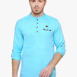Kuons Avenue Men Turquoise Blue Solid Straight Kurta-picture-40