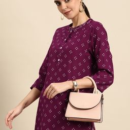 Anouk Women Magenta & White Bandhani Printed Kurta-1