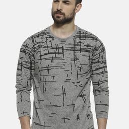 Campus Sutra Men Grey & Black Printed Round Neck T-shirt-image-59