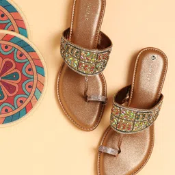 V-WALK Women Embellished Ethnic One Toe Flats-picture-31