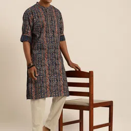 Taavi Men Indigo Soiree Ethnic Motifs Printed Pure Cotton Kurta With Pyjamas-40