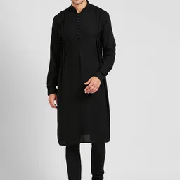 KISAH Men Black Solid Kurta with Churidar-32