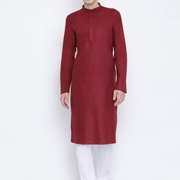 NAMASKAR Men Maroon Solid Straight Kurta-image-28