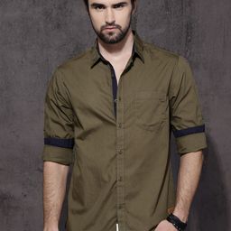 Roadster Men Olive Green Regular Fit Solid Sustainable Casual Shirt-image-80