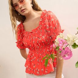 CORSICA Floral Print Puff Sleeve Peplum Top-image-39