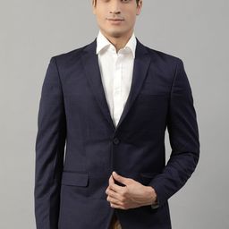 HARSAM Men Navy Blue Checked Regular-Fit Single-Breasted Formal Blazer-picture-56