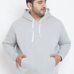 Instafab Plus Men Grey Melange Solid Hooded Sweatshirt-image-12