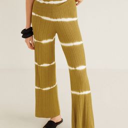 MANGO Women Olive Brown & Off-White Regular Fit Striped Parallel Trousers-15