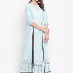 AURELIA Women Blue & Charcoal Grey Printed Layered Maxi Dress-picture-6