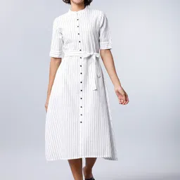 Vishudh Women White & Black Striped Shirt Dress-picture-49