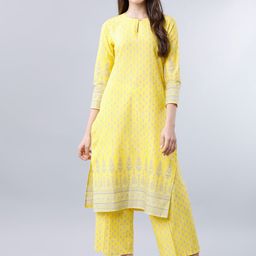 Vishudh Women Yellow Woven Design Straight Kurta-image-99