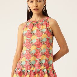FERANOID Print Halter Neck Linen Peplum Top-picture-22
