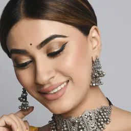 Fida Oxidised Silver Plated Choker Jewellery Set-image-45